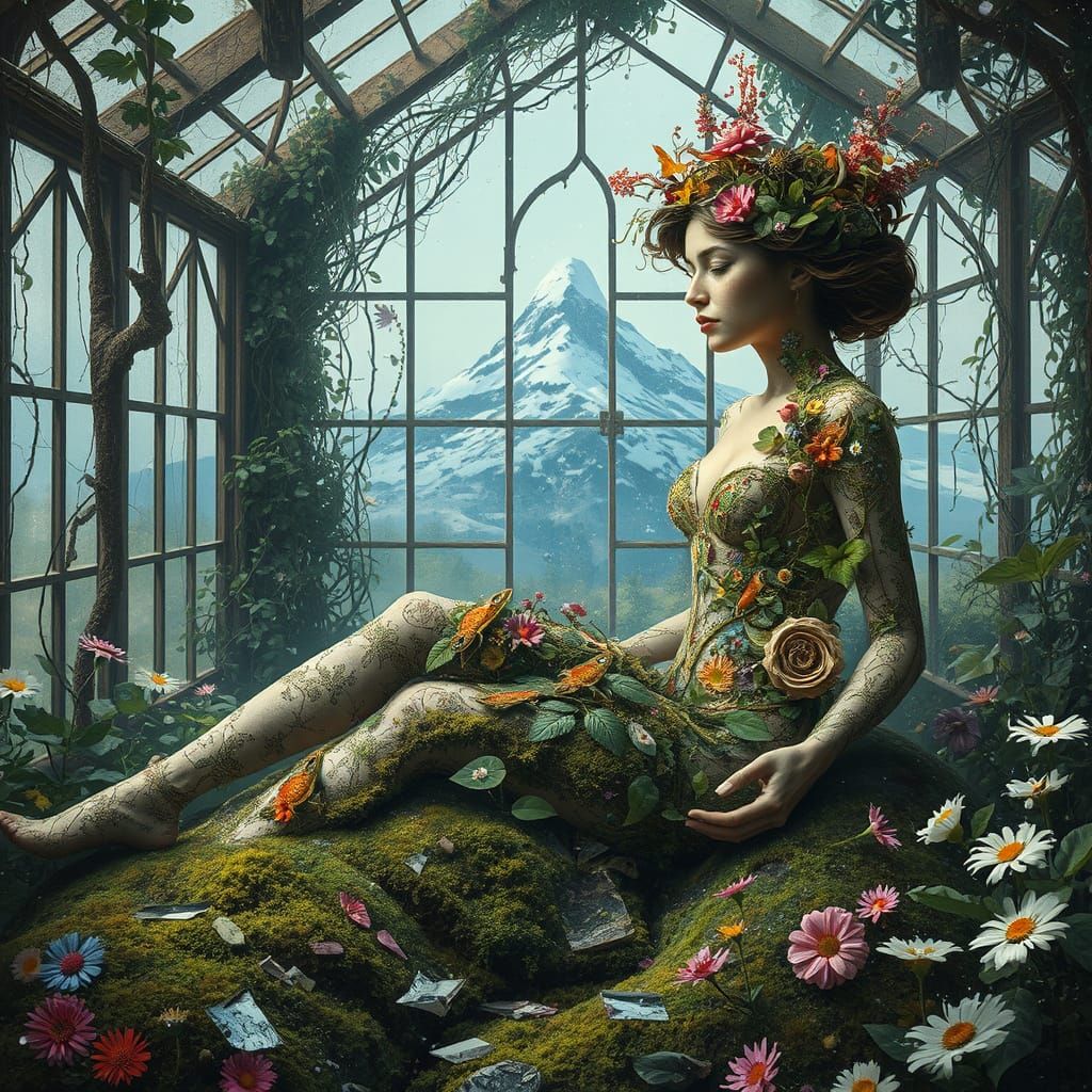 Weathered Prince in Overgrown Greenhouse: Painterly Realism