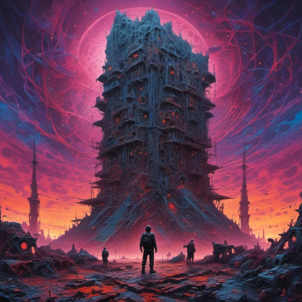 Wounded Soldier Saluting in Cyberpunk Dystopia