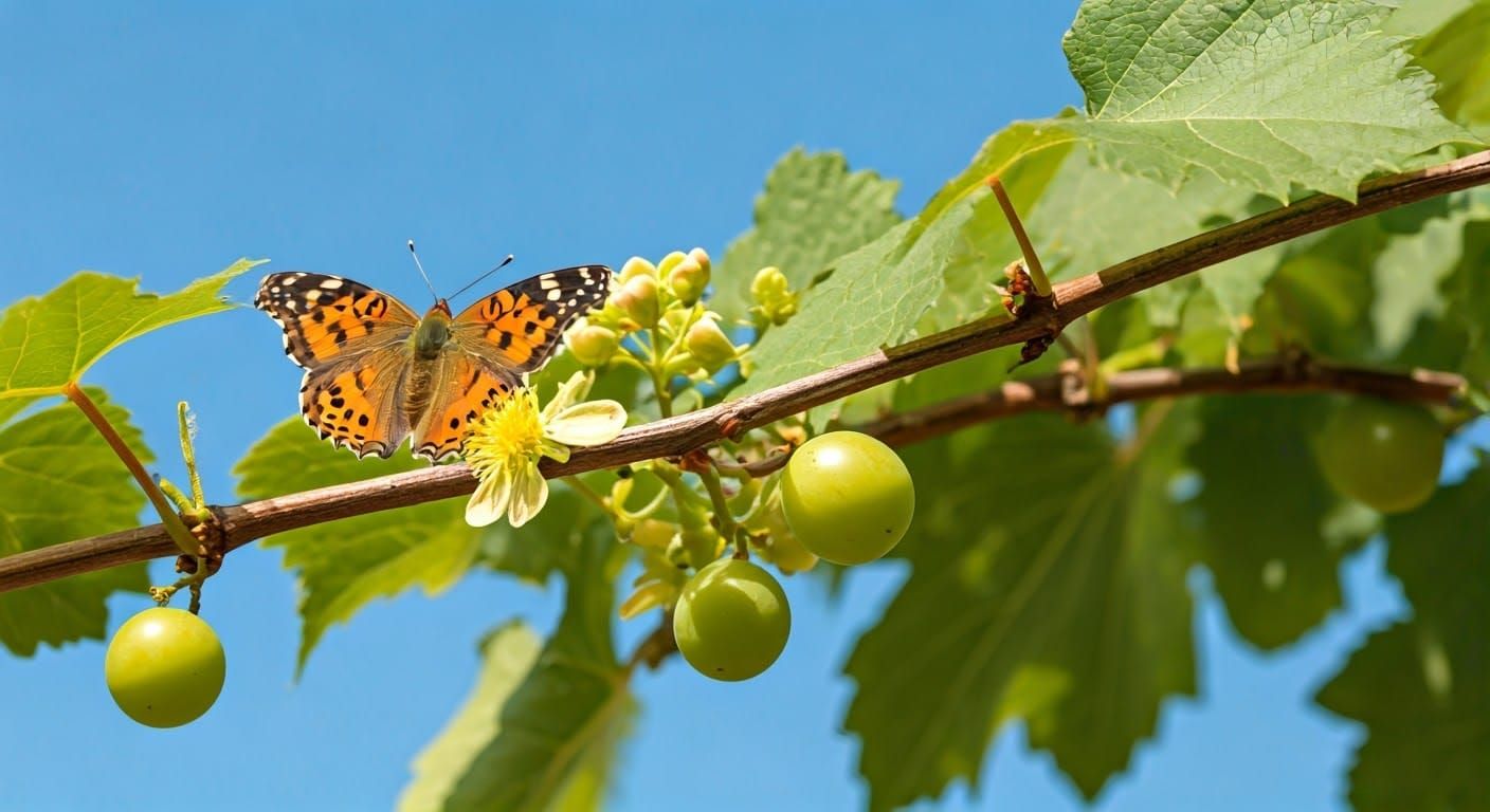 Butterfly on Grapevine in Natural Light Photography