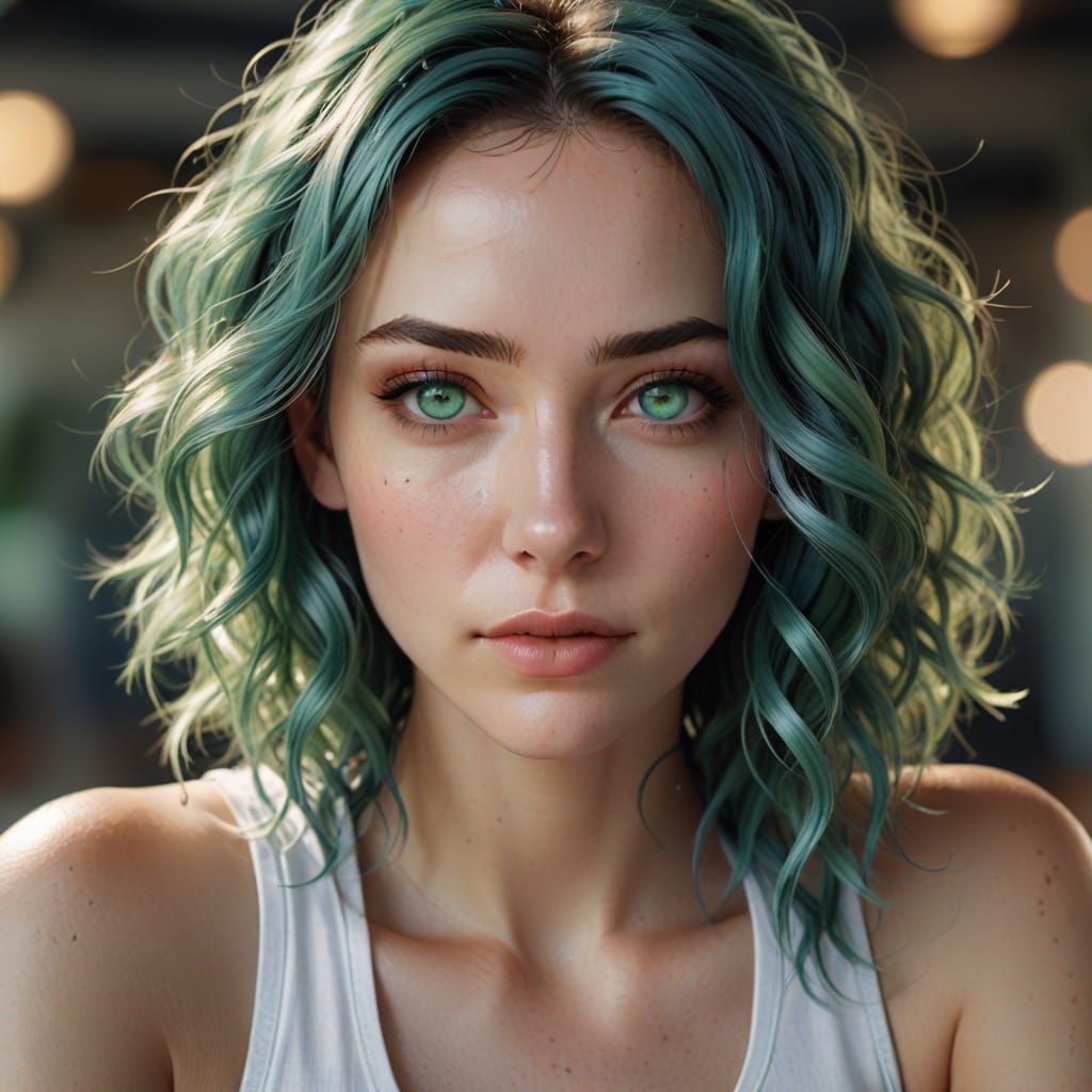 Anime Style Portrait of a Young Woman with Green Eyes