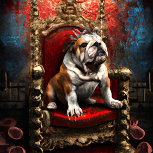 Bulldog King on the Iron Throne: Hyperrealistic Art