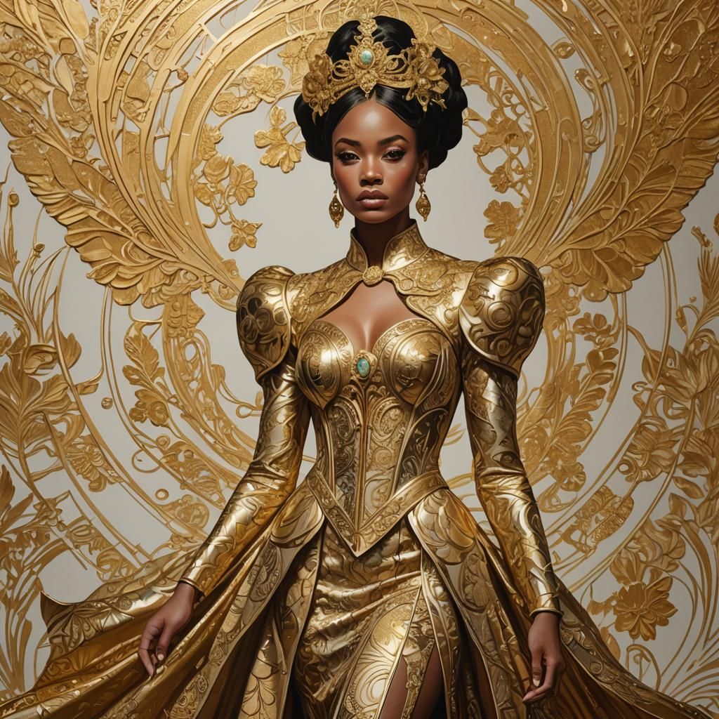 High Fashion Runway Model in Art Nouveau Style