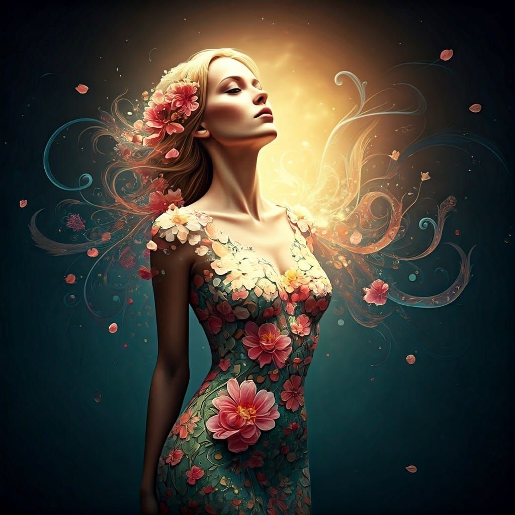 Floral Dreamscape: Ethereal Vision of Femininity