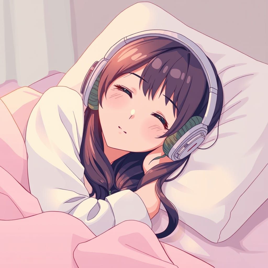 Relaxed Anime Girl in a Chill Bedroom Scene