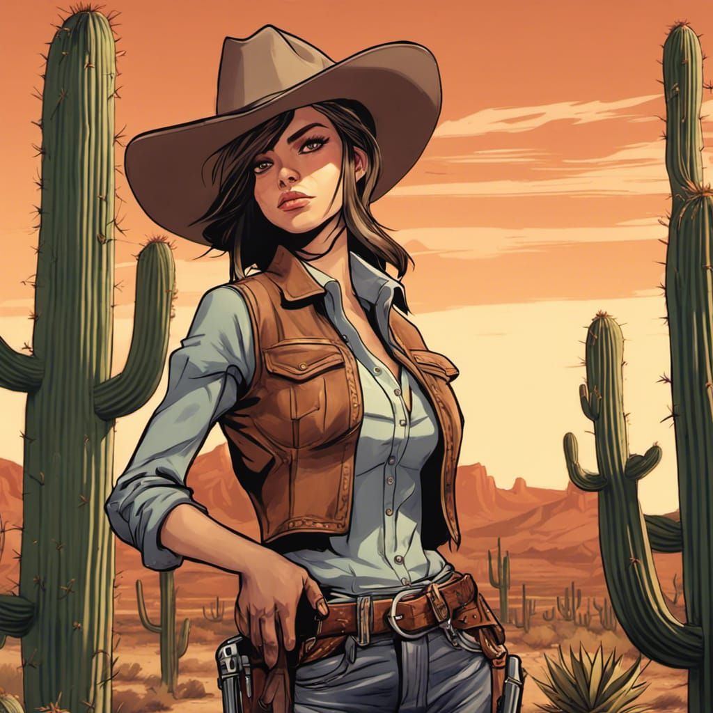 Cowgirl in Comic Art Style with Gun