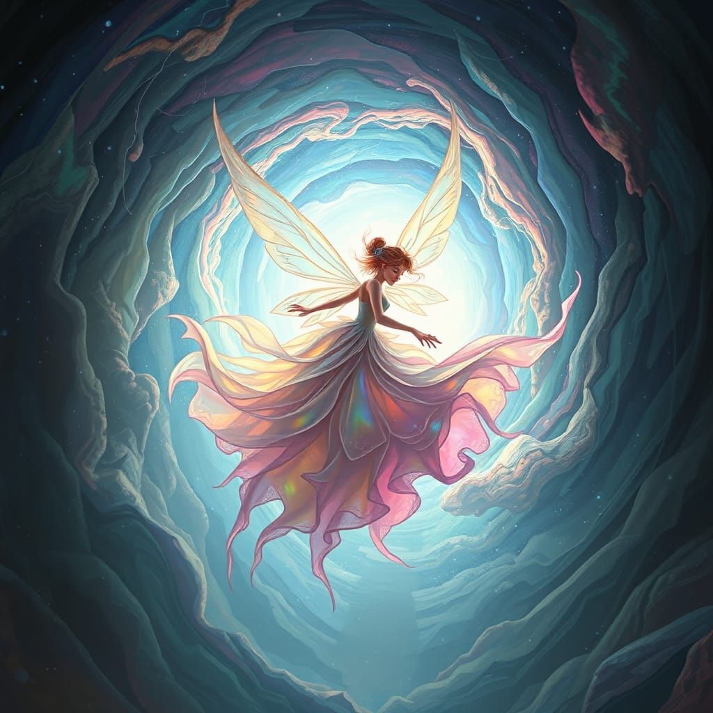 Fairy's Descent into Cosmic Void: Digital Art