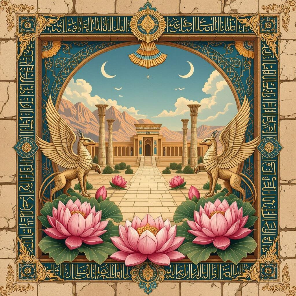 Ancient Persian Challenge Card Design with Persepolis