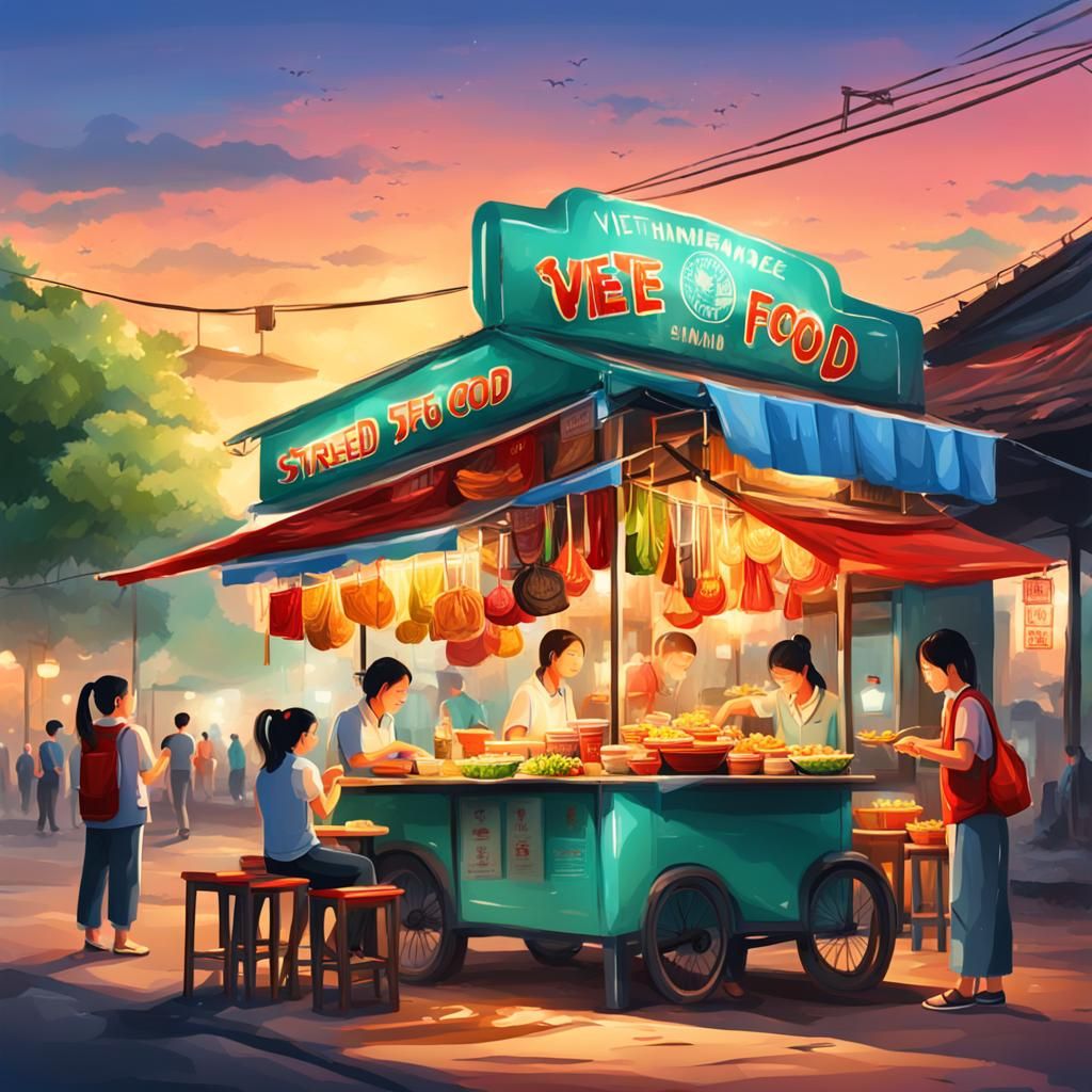 Vibrant Vietnamese Street Food Stall in Realistic Detail