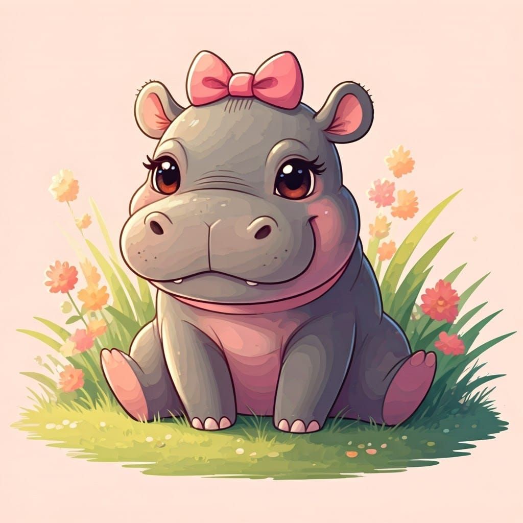 Charming Chibi Hippo in Whimsical Anime Art