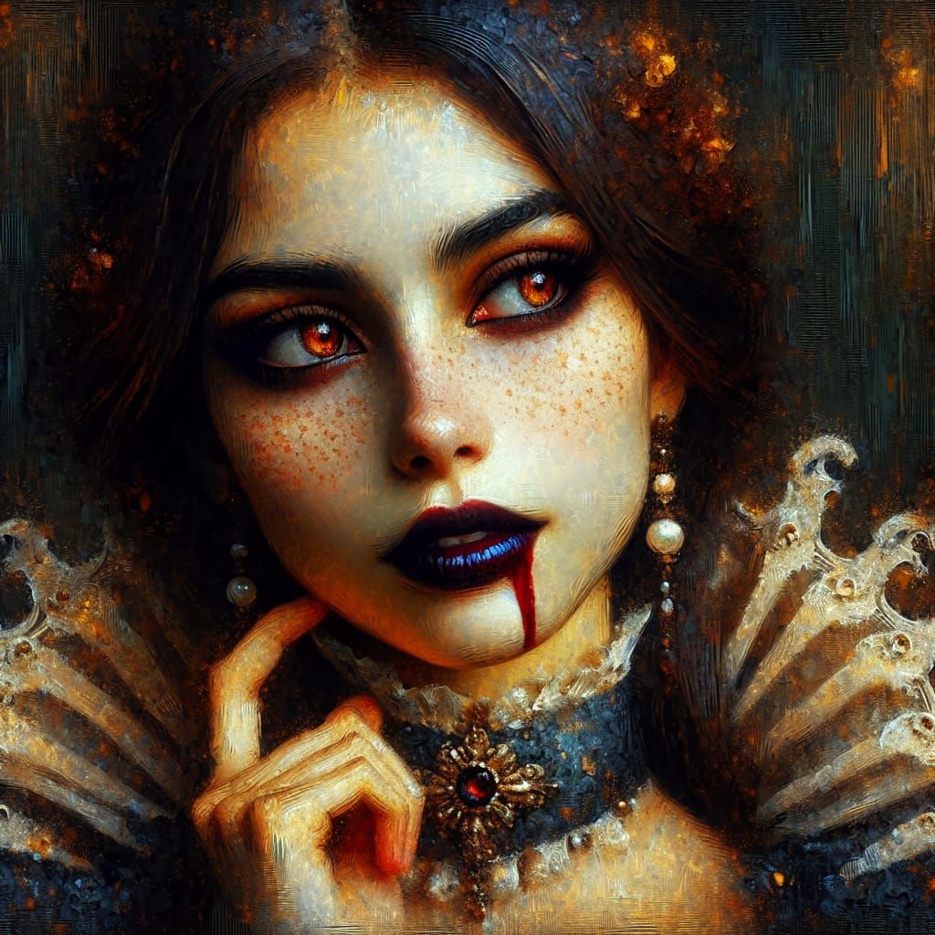 Melancholic Vampire Noblewoman Portrait in Oil on Canvas