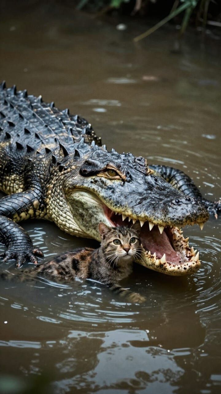 Ferocious Alligator Attacks Cat in River - Cinematic Film St...