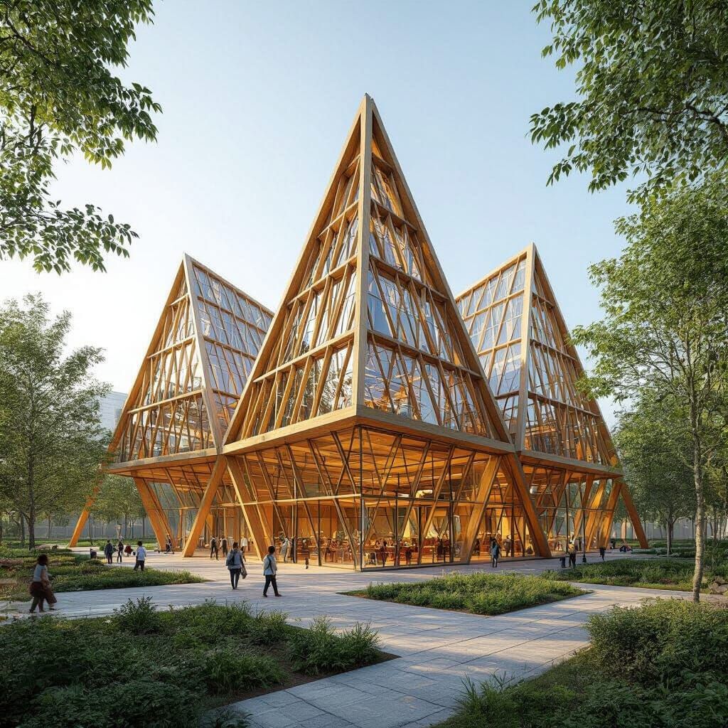 Timber Pyramid School Above Glass in Urban Gardens