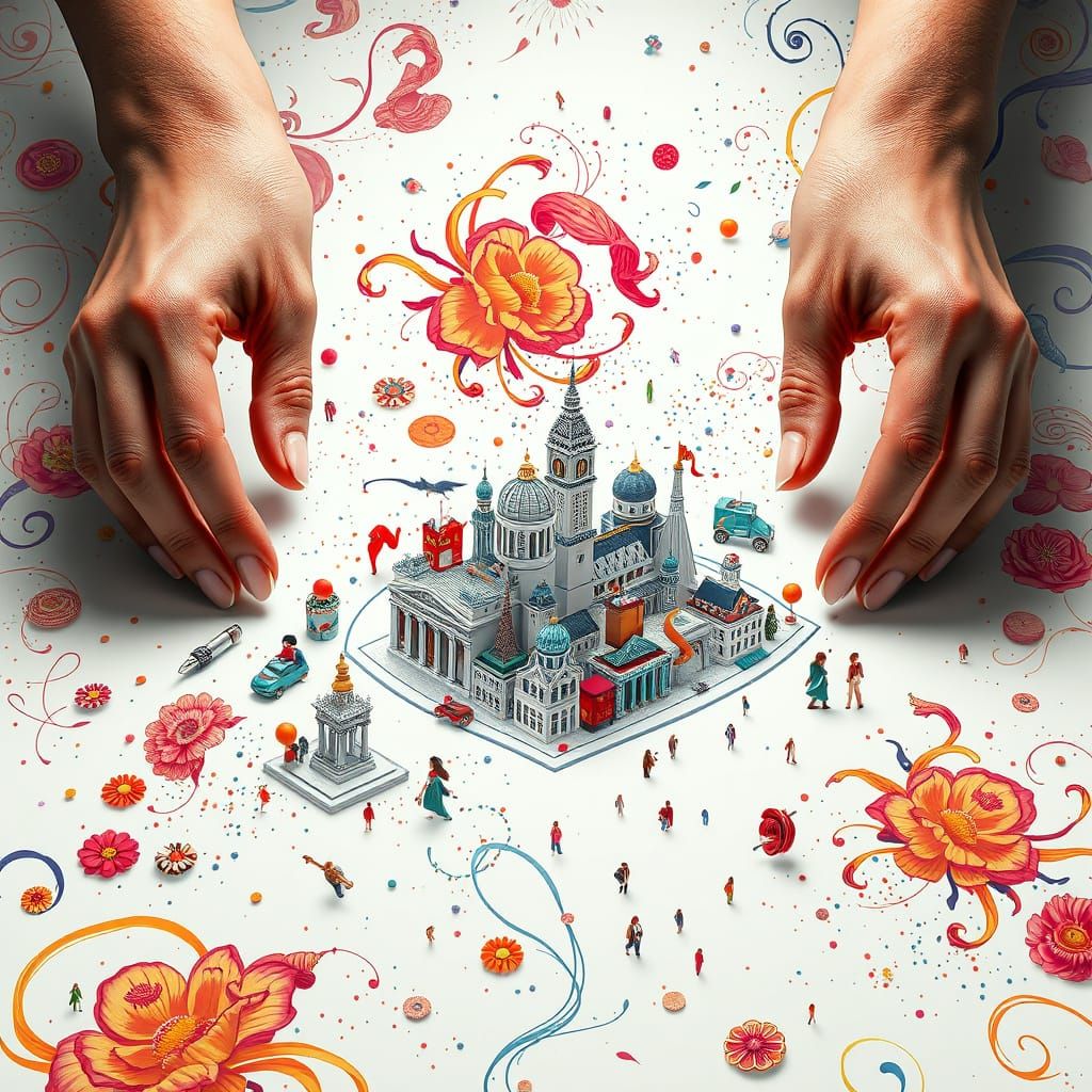 Surreal Cityscape in Cel-Shaded Hyper-Realism