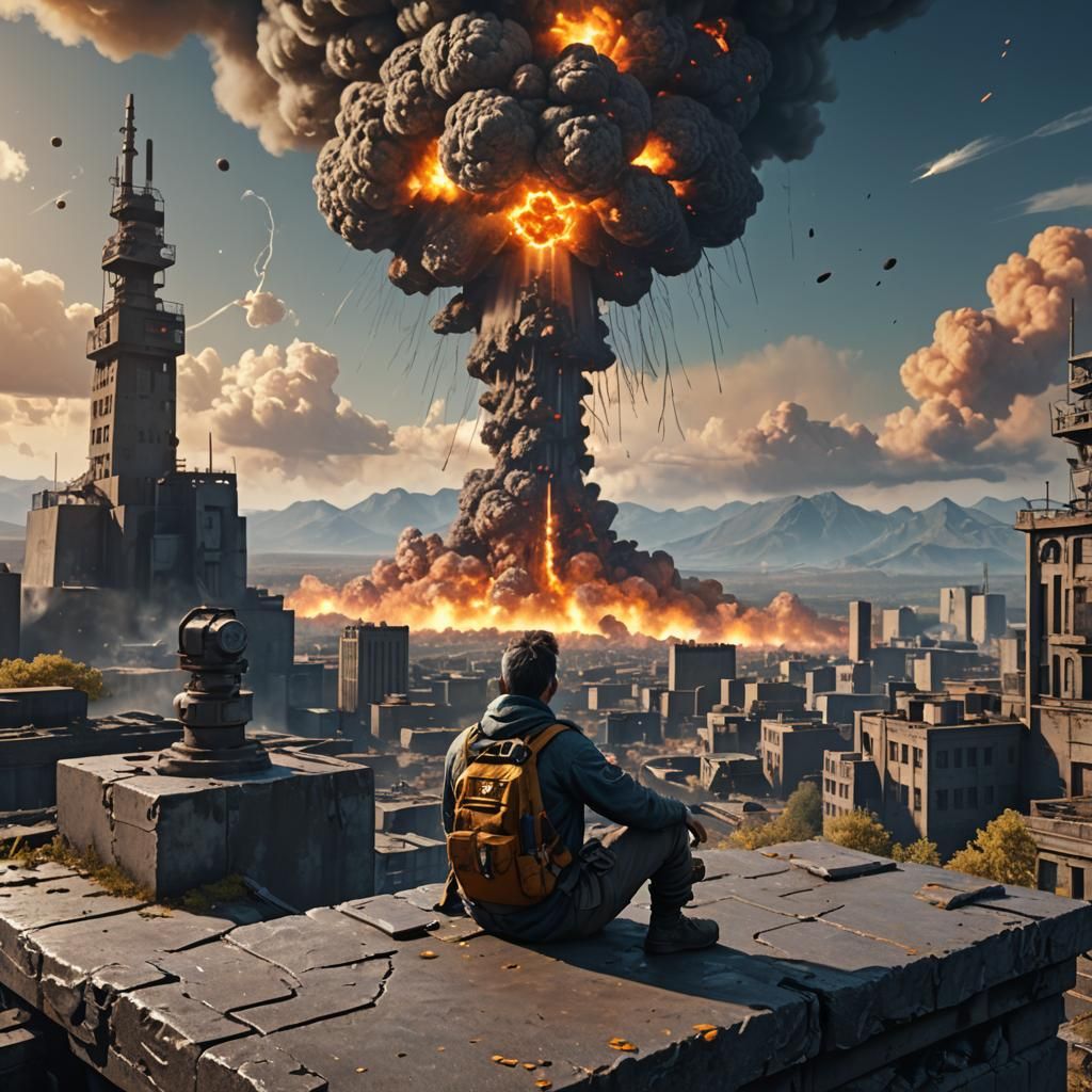 Apocalyptic Silhouette: Matte Painting of Nuclear Wasteland