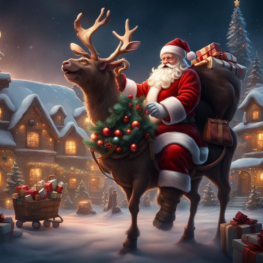 Santa Delivering Toys: Detailed Fantasy Concept Art
