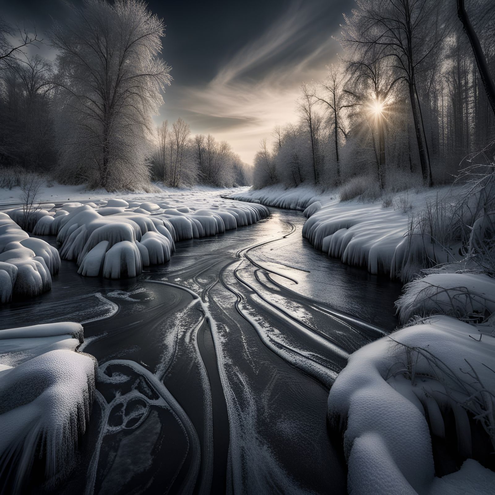 Spectacular Frozen River in Pomerania, HDR Photography