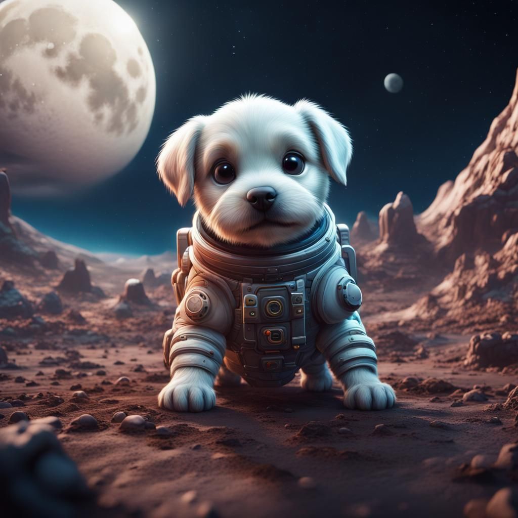 Moon Puppy in Space: Detailed Fantasy Art