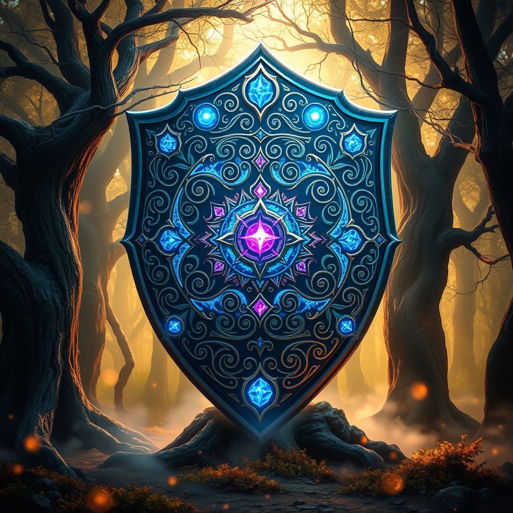 Ethereal Fantasy Shield Radiates Balance of Elemental Forces