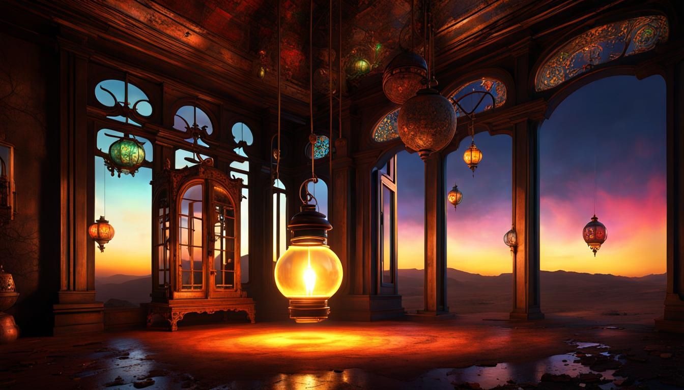 Surreal Futuristic Lantern in Abandoned House