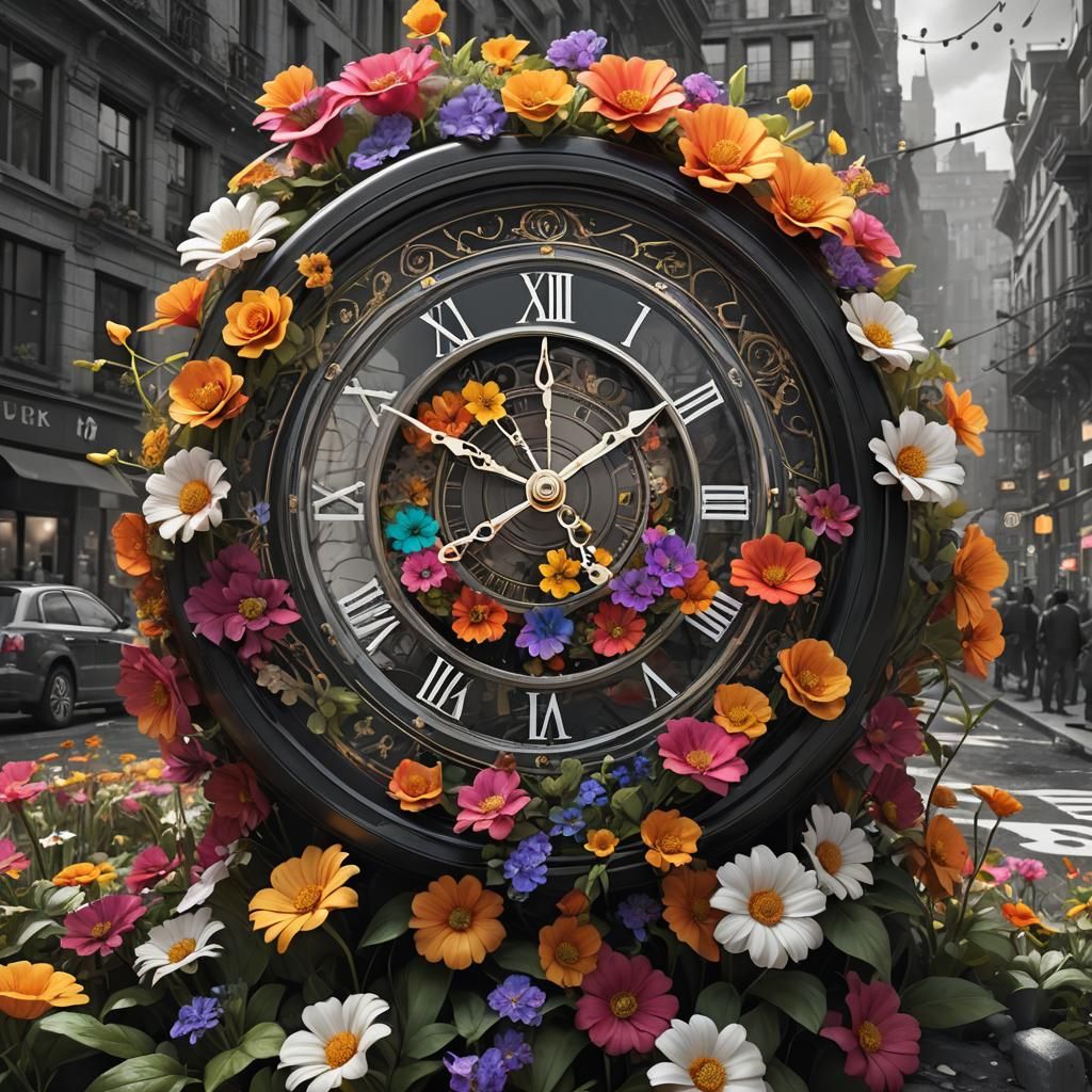 Clockwork Flowers Bloom in Steampunk Cityscape