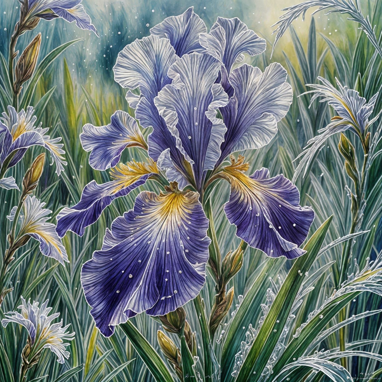 Frosted Crystalline Iris in Glass Art Style