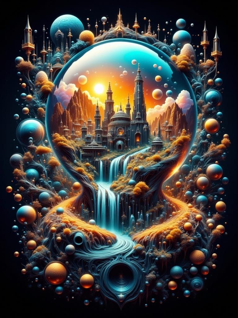 Steampunk Worlds in Ethereal Bubbles Tattoo Art