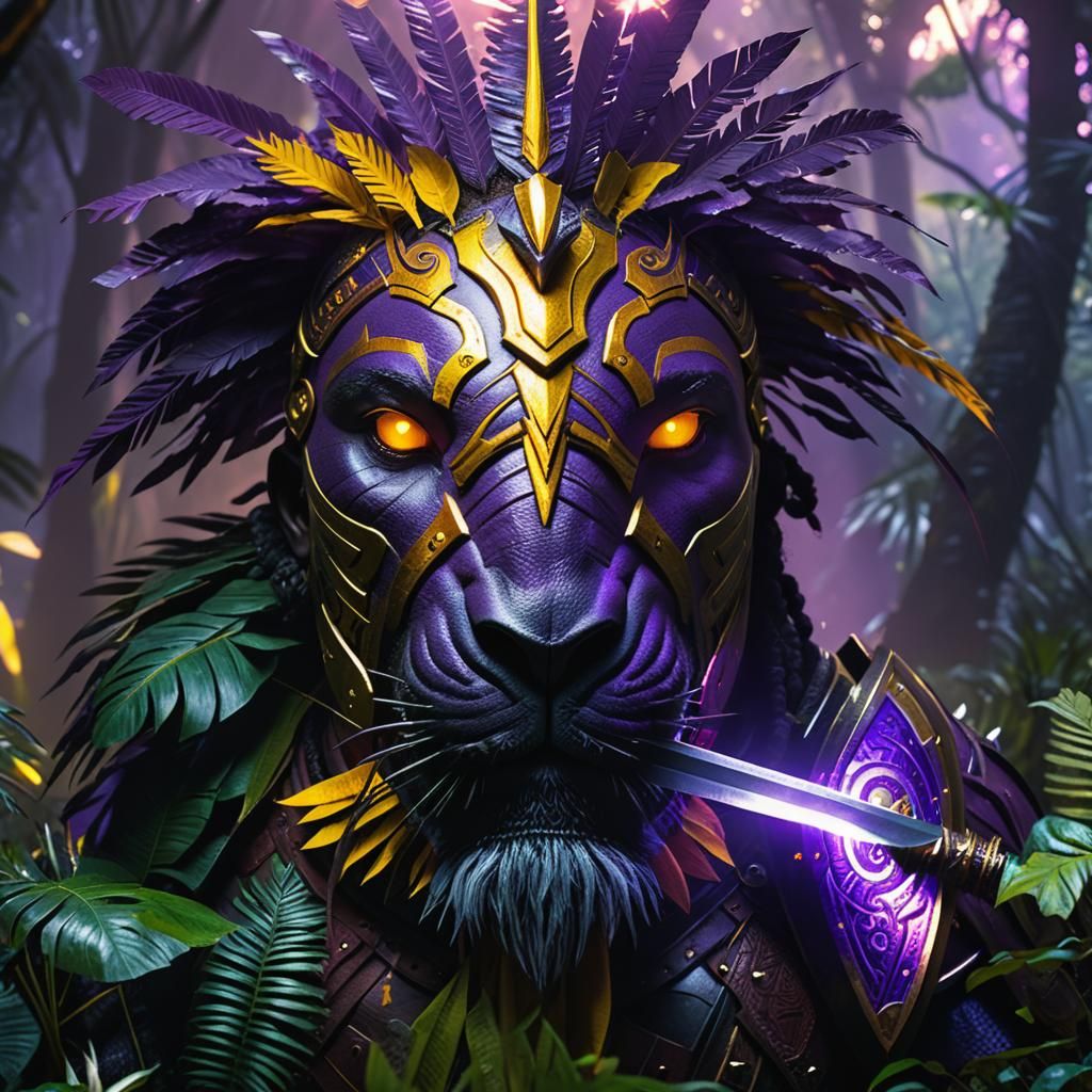 Fierce African Warrior in Mystical Jungle, Dark Fantasy Art