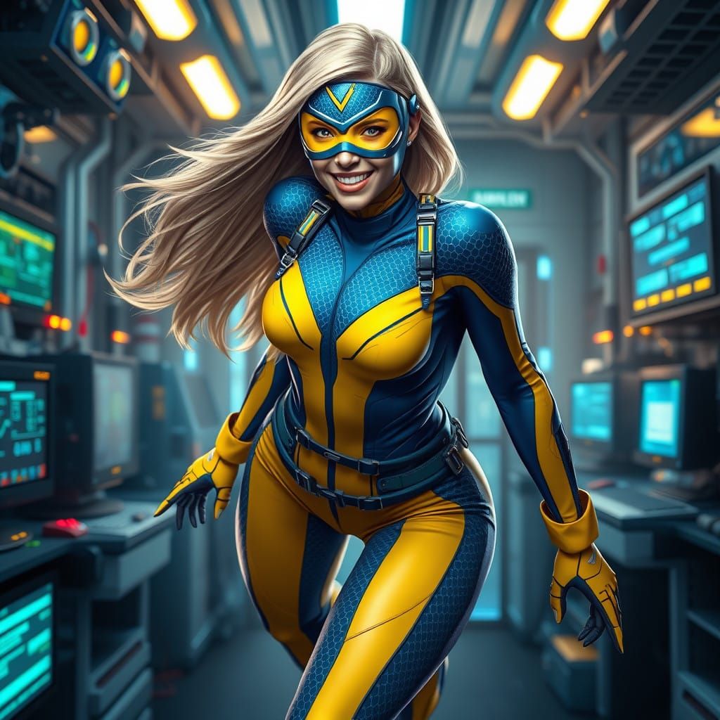 Stunning Female Superhero in Futuristic Lab