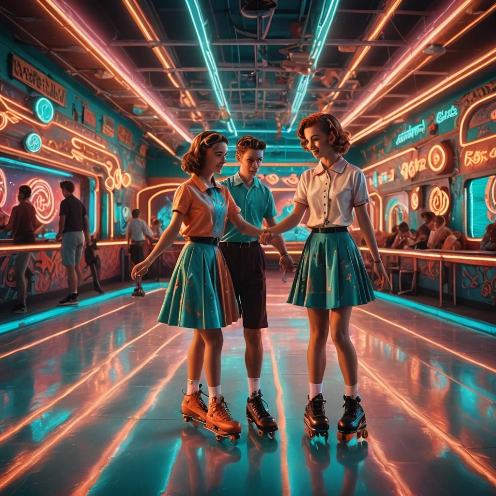1950s Roller Rink Romance in Neon