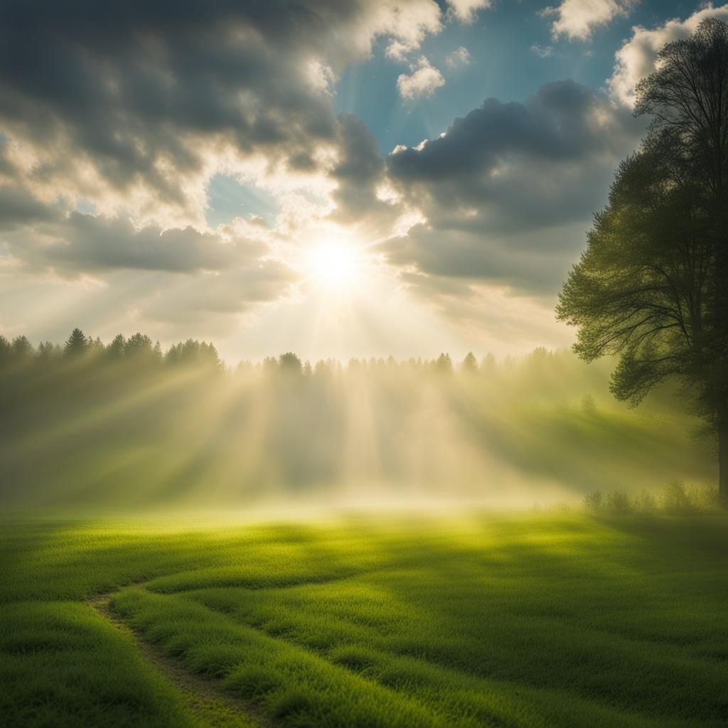 God sends light down to break the dark fog in the green mead...