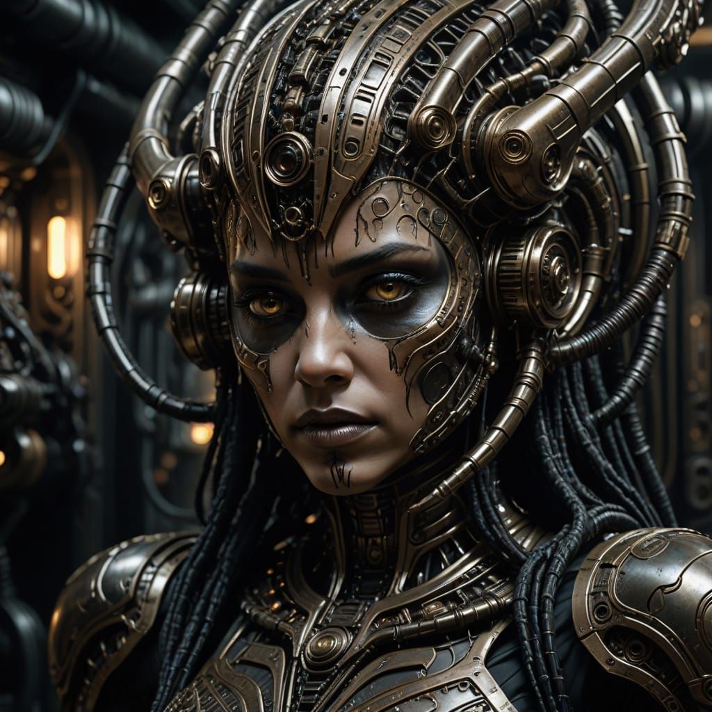 Surreal Deja Thoris Biomechanical Princess in Dark, Muted Me...