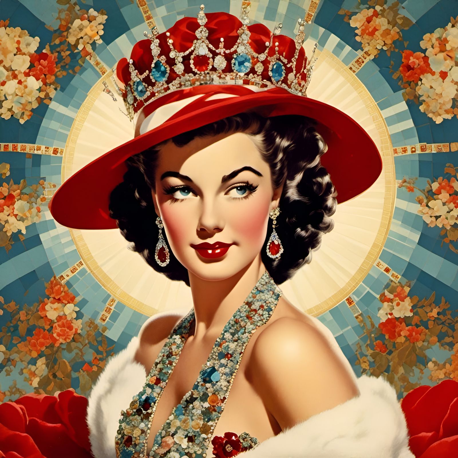 Mosaic Portrait of a Queen in Hyperreal Style