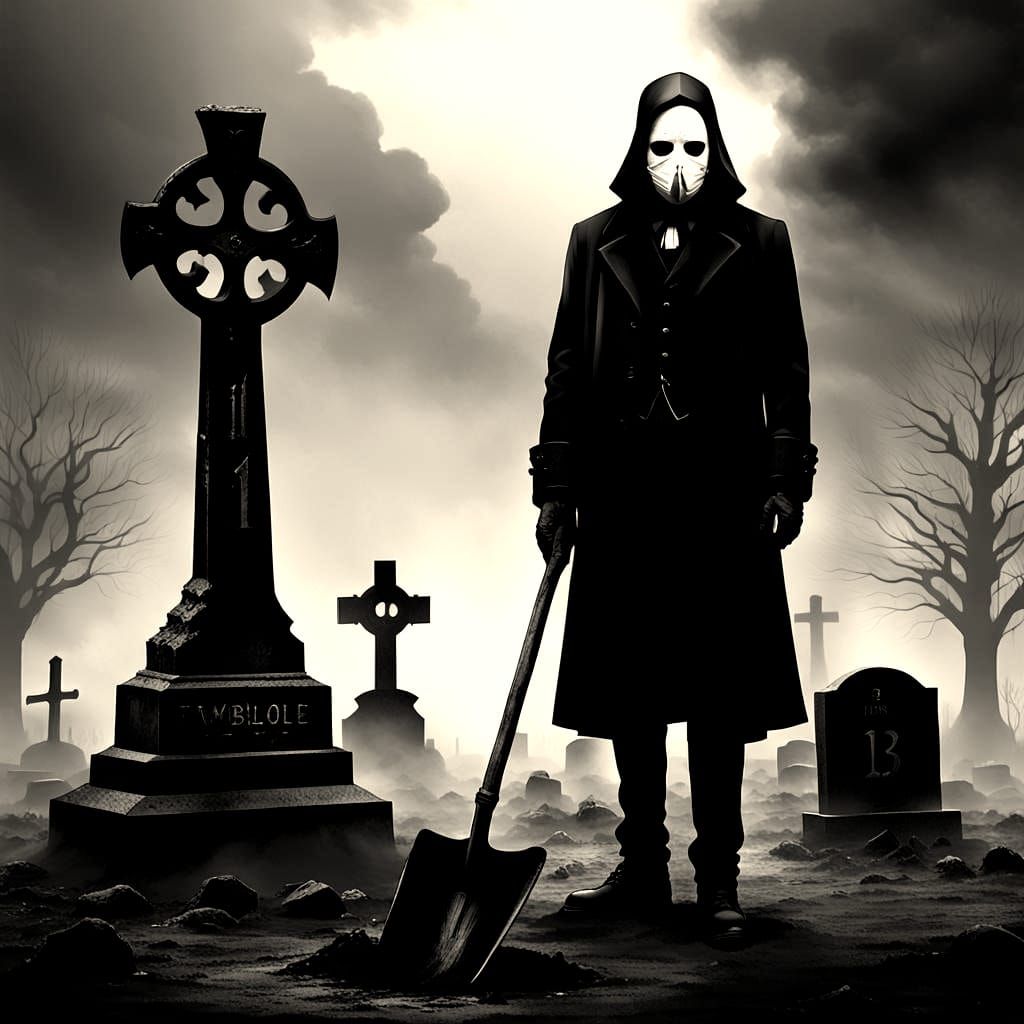 Ominous Graveyard with Masked Figure