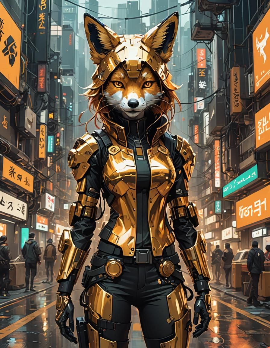 Cyberpunk Anthro Fox Girl in Anime Style