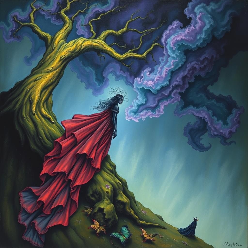 Banshee in Niflheim: Colorful Oil Gouache Dreamscape