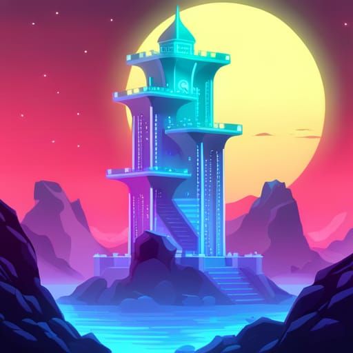 Jade Hard Light Wizard Tower in Synthwave Style