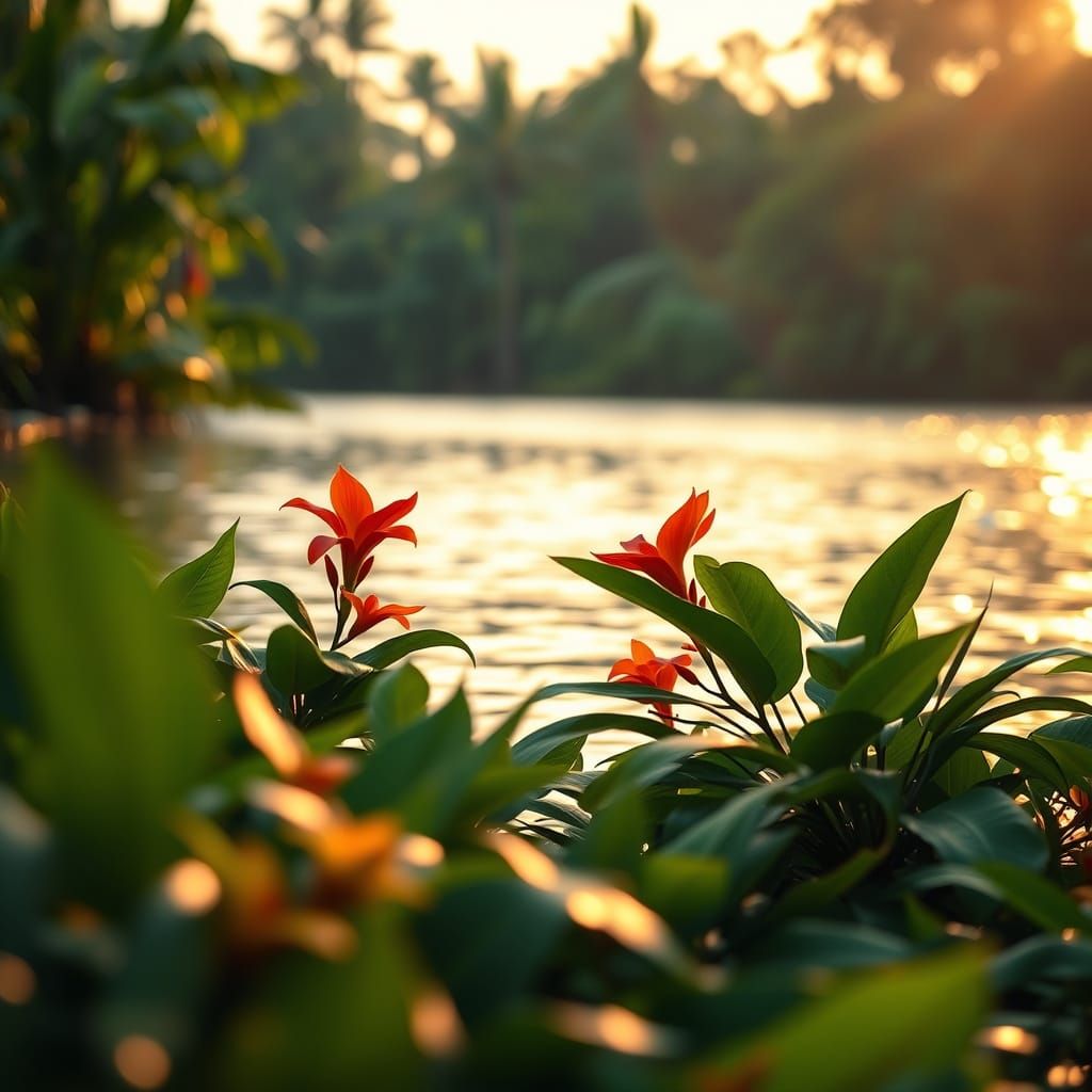 Surreal Amazon River Landscape in Vibrant Tropical Colors
