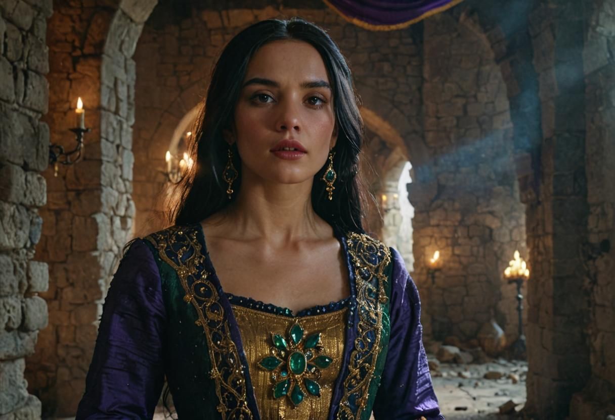 Medieval Lady in Ruined Hall: Dark Fantasy Art