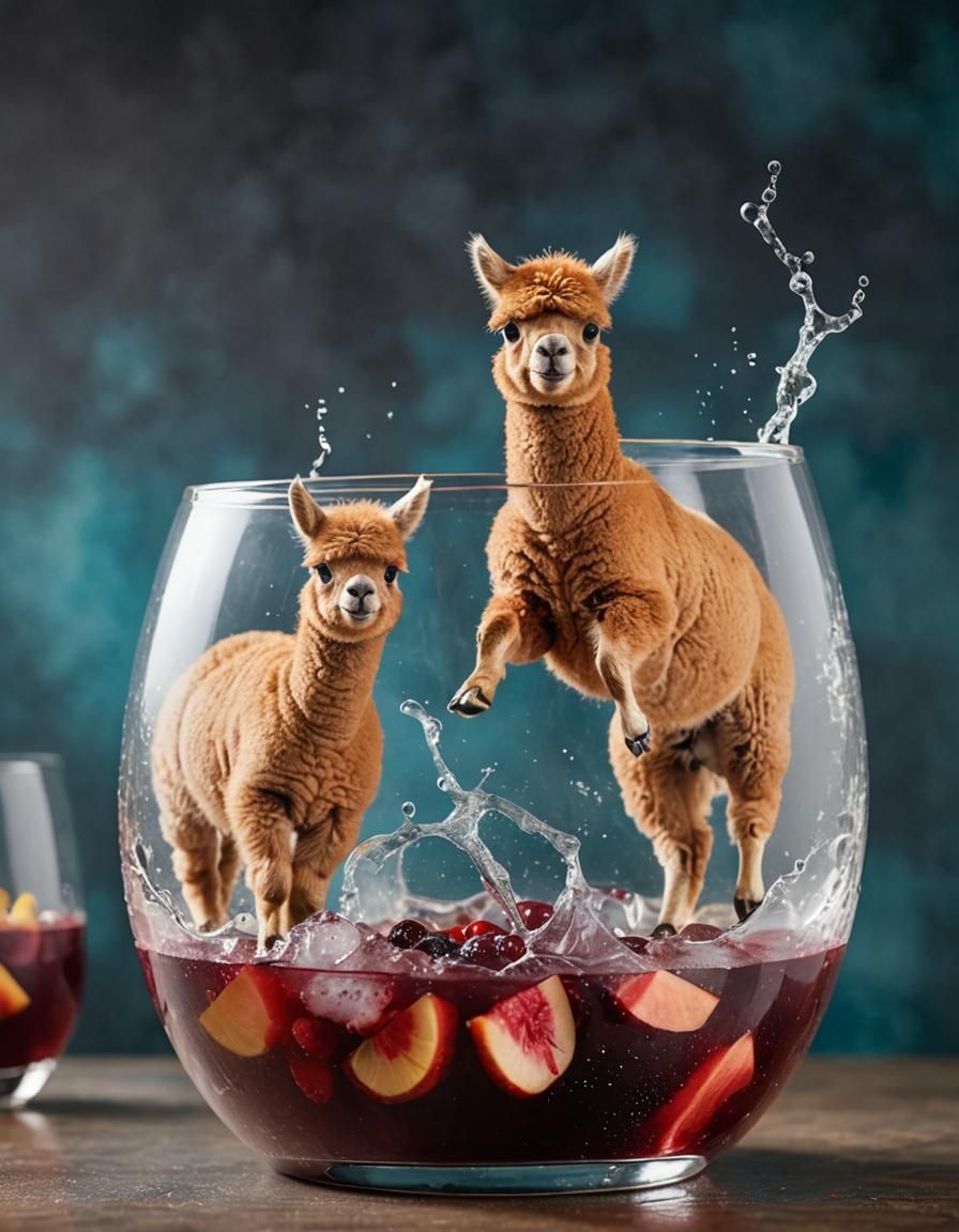 Miniature Alpacas Playfully Tumbling in Sangria