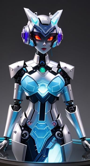 Futuristic Fem Bot with Dragon and Glass Jewelry