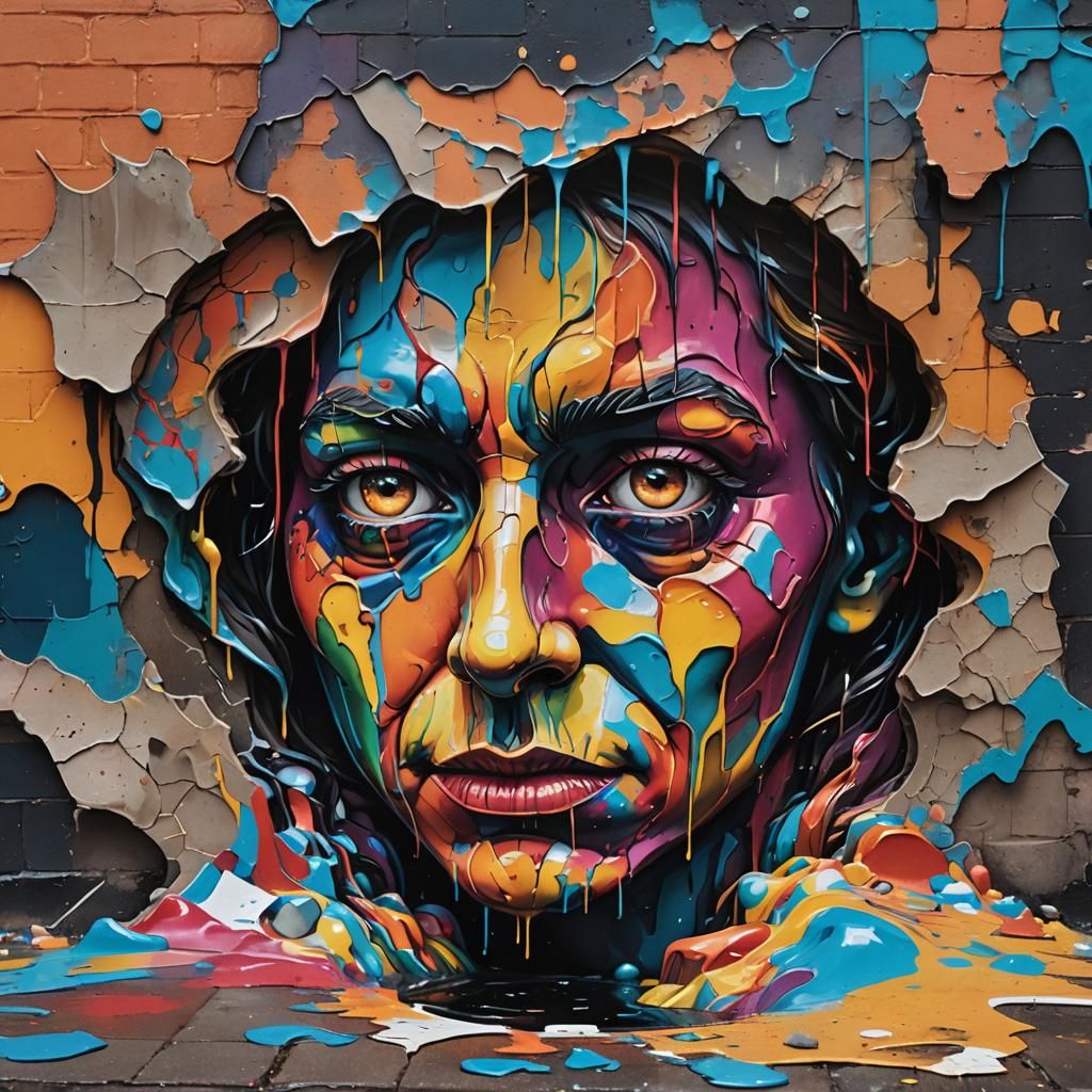 Melting Face in Urban Decay: Surreal Street Art