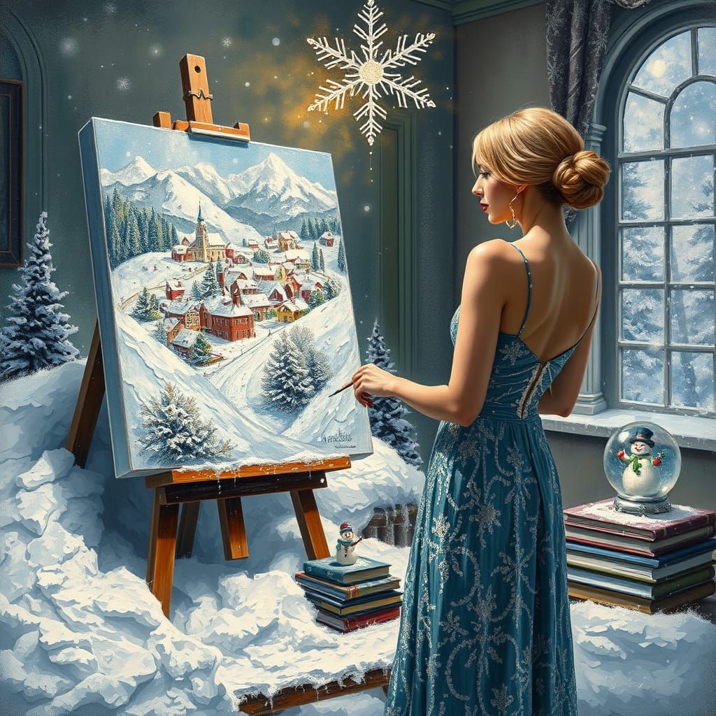 Woman's Winter Painting Comes to Life as Impasto Oil