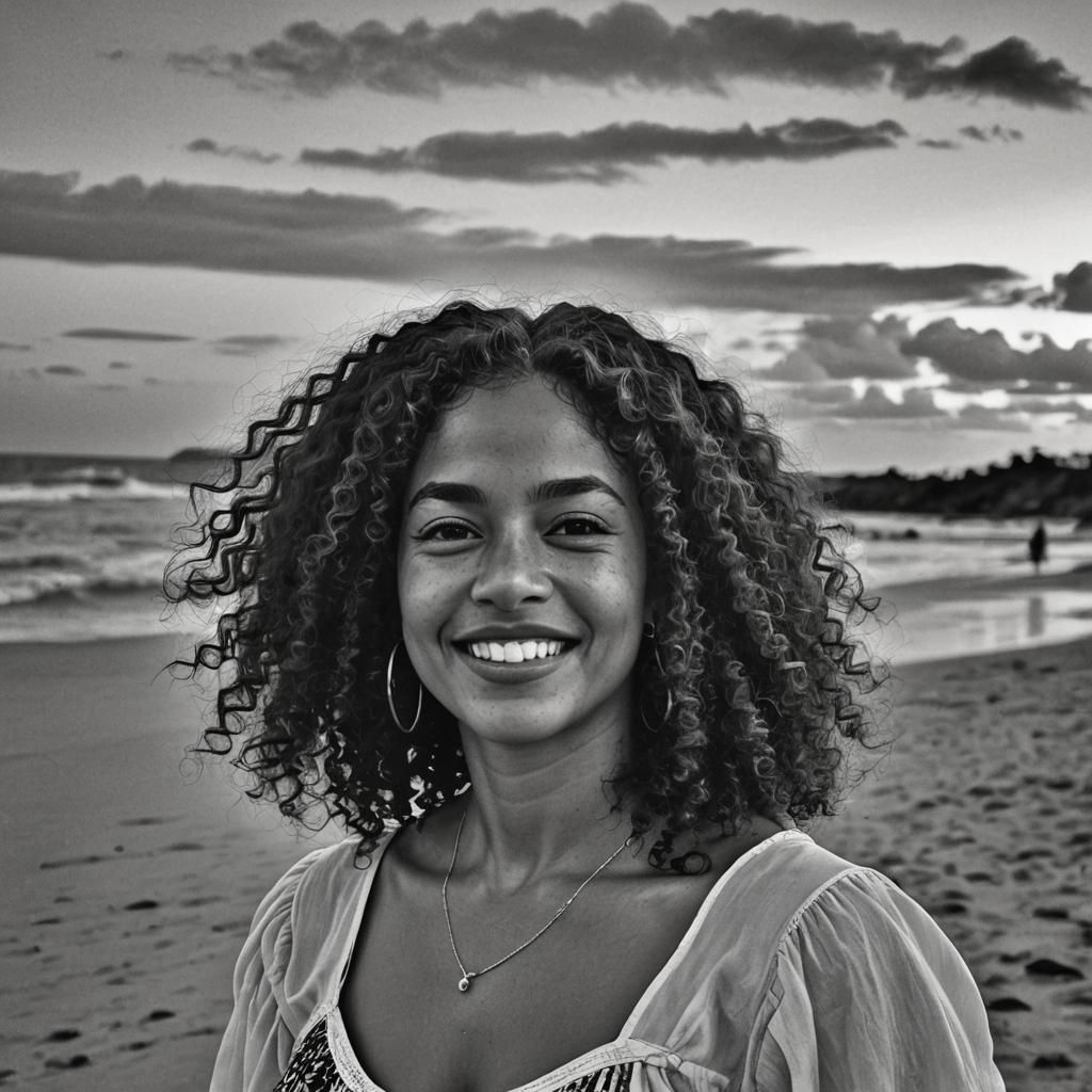 Sunset Stroll: Boricua Woman in Flowing Dress