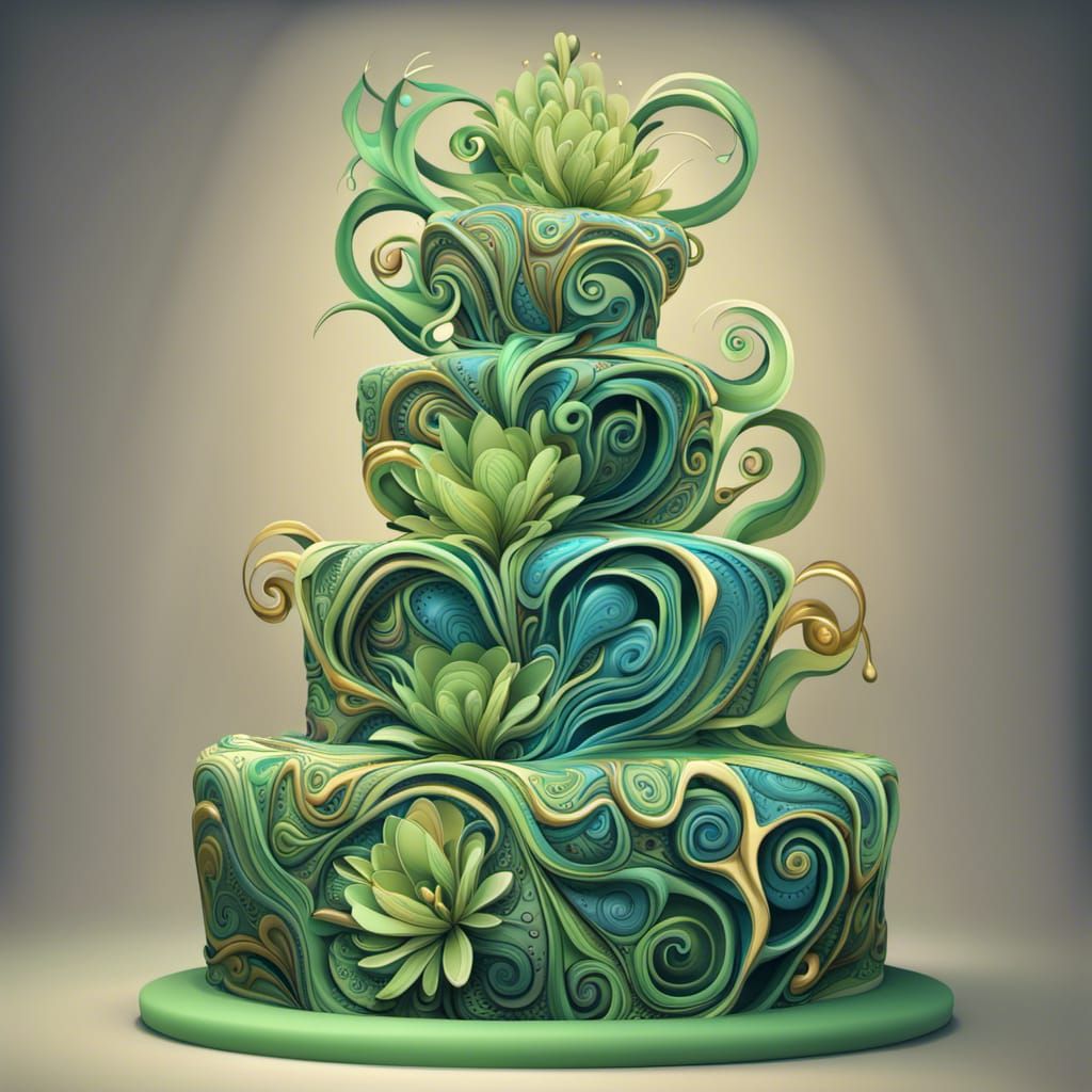 Abstract Alien Cake with Fractal Zentangle Elements