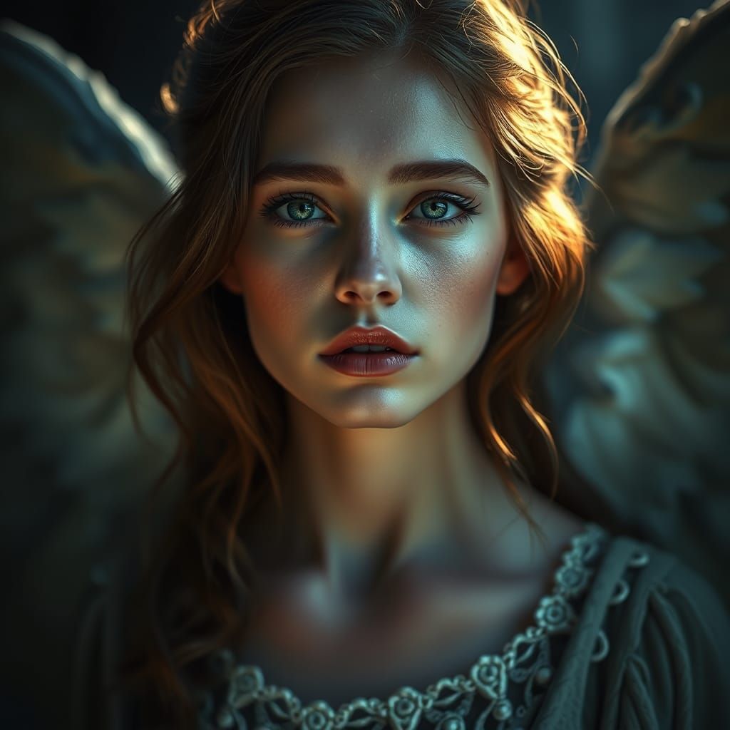 Hyper-Realistic Angelic Woman Portrait in HDR