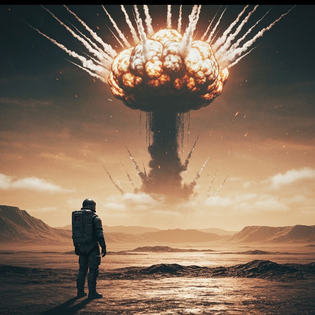 Astronaut Witnessing Colossal Explosion on Alien Planet