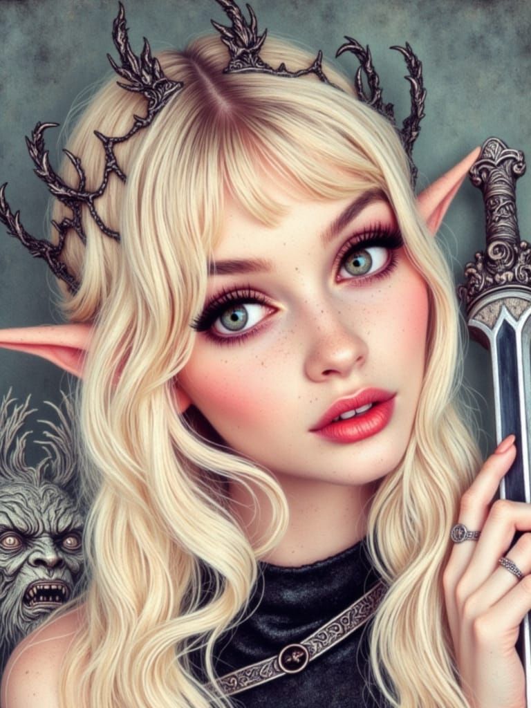 Ethereal Elfin Princess Wields Sword in Whimsical Fantasy Re...