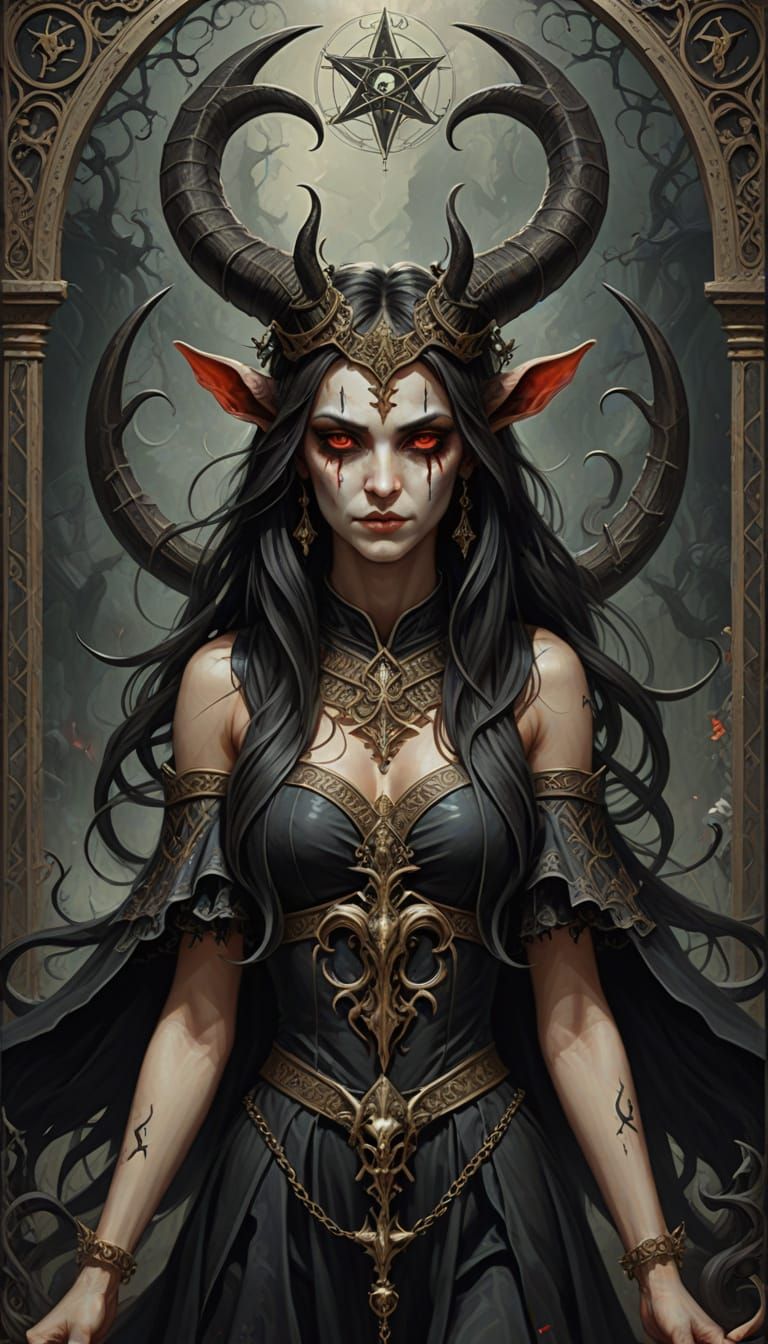 Surreal Portrait of Innocent Girls Interacting with Dark Sym...