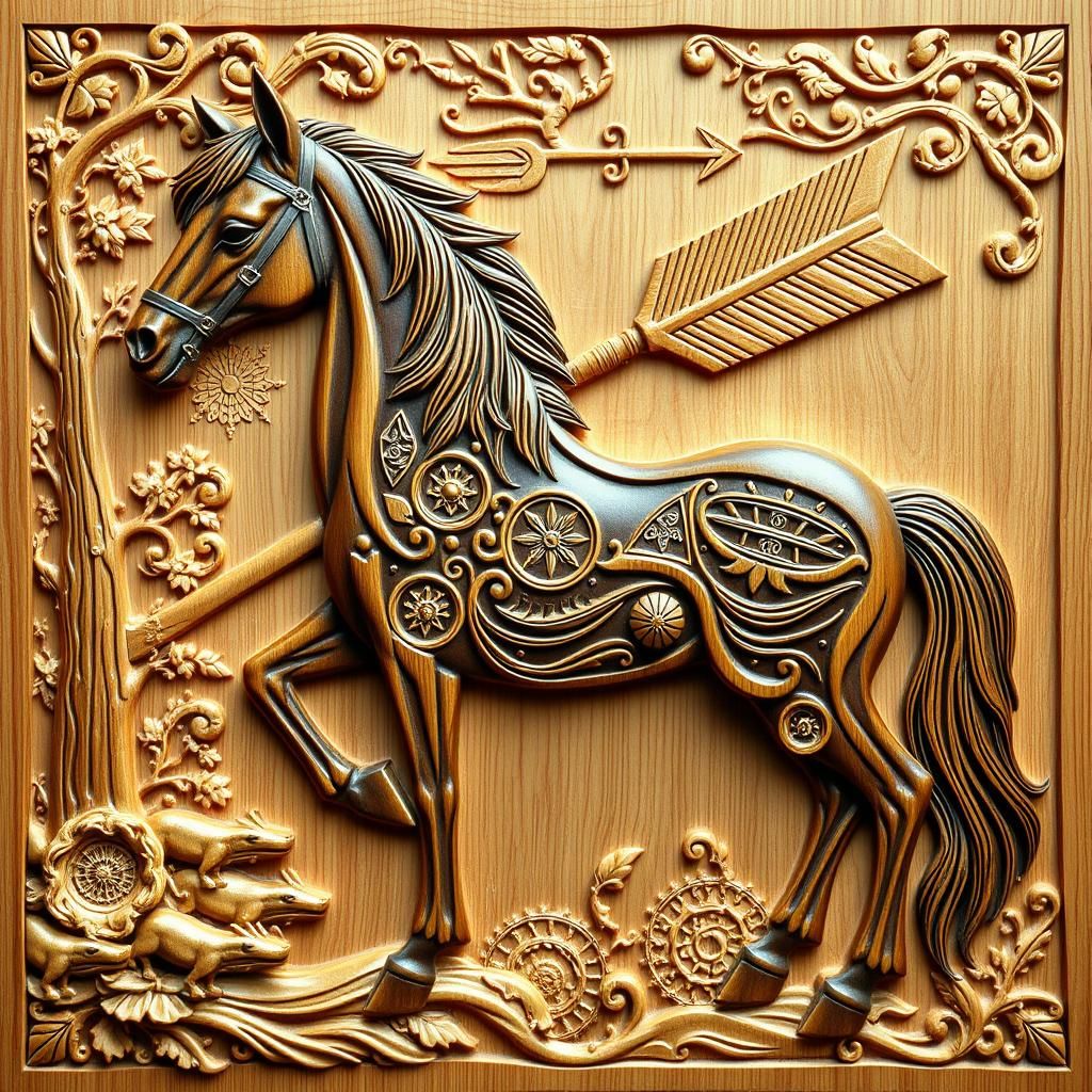 Detailed Digital Wood Carving of Horse