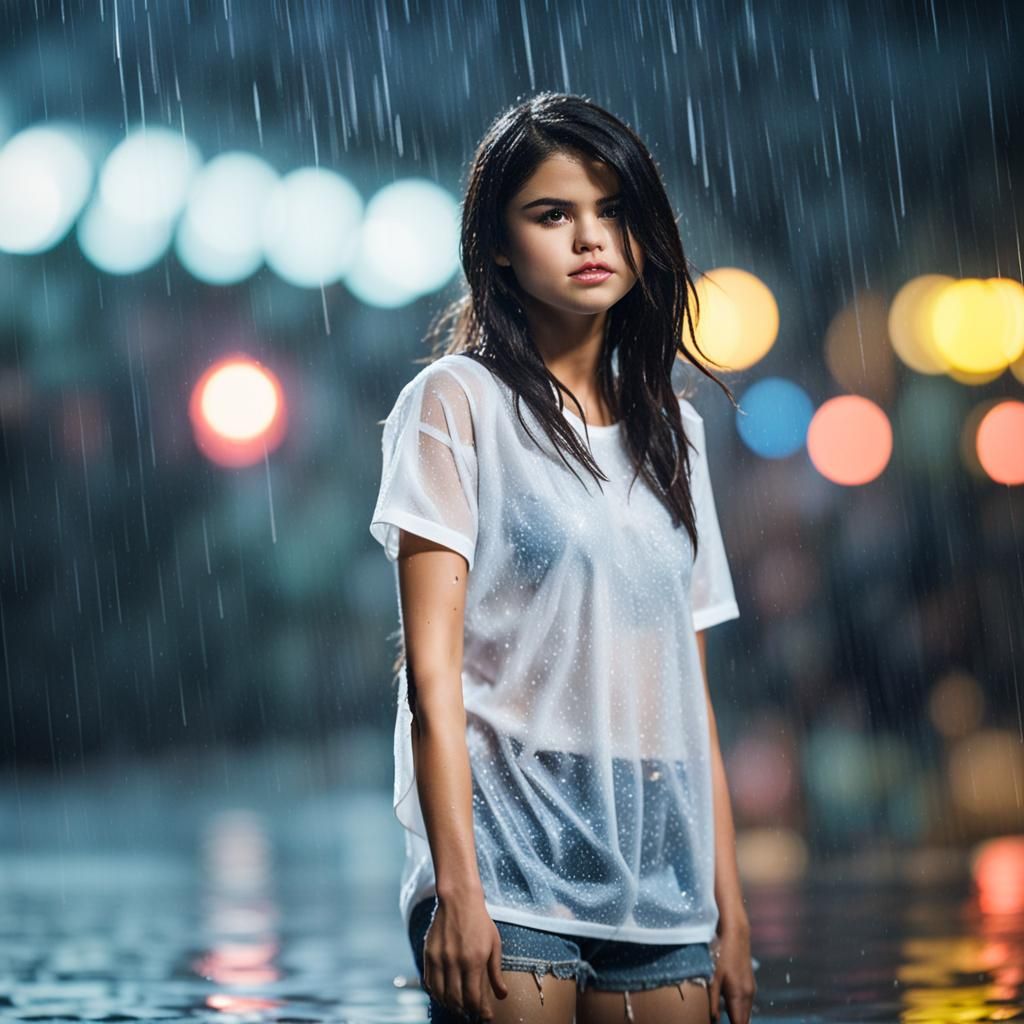 Woman in Wet T-Shirt: Professional Rain Photography